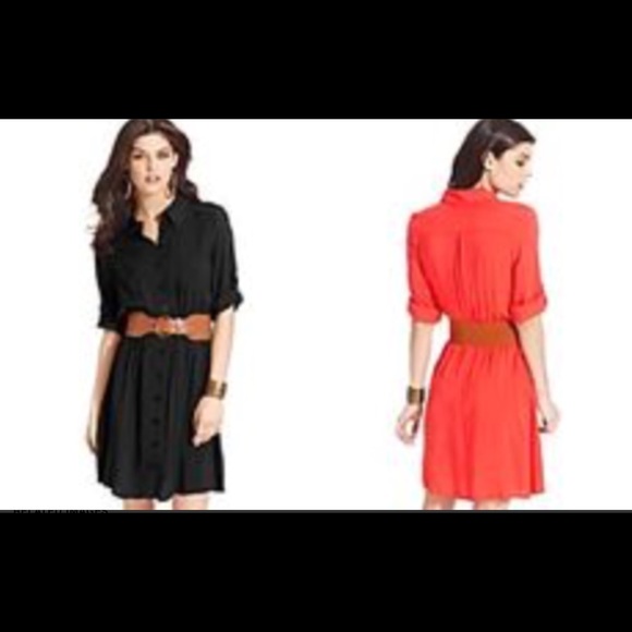 BCX SIZE M BELTED CORAL SHIRT DRESS - Picture 2 of 8